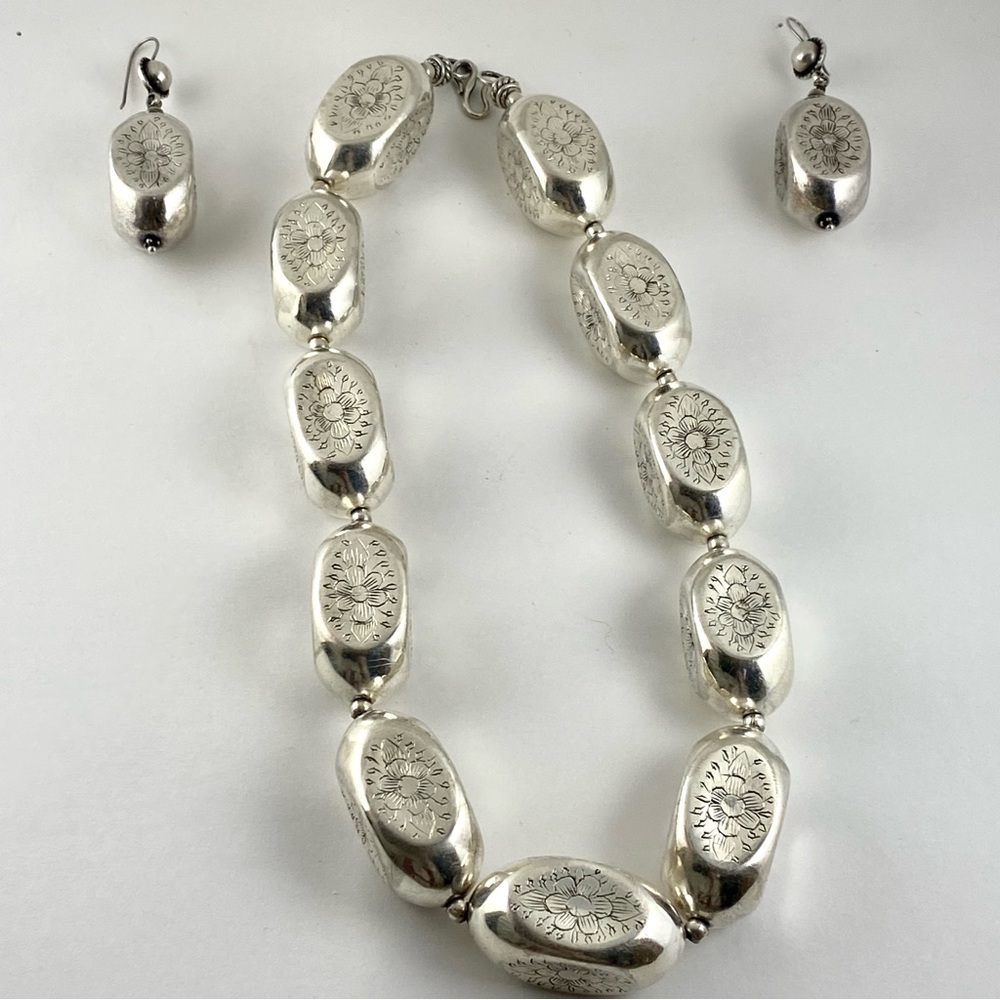 Vintage Sterling Silver Oversized Indian Engraved Statement Jewelry Set